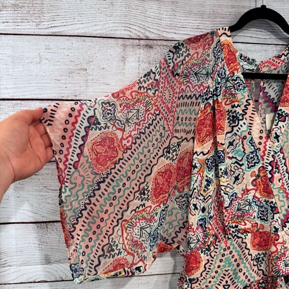 Anthropologie Maeve Siya Kimono Mini Dress Size 4 Multicolored Floral - Picture 4 of 15